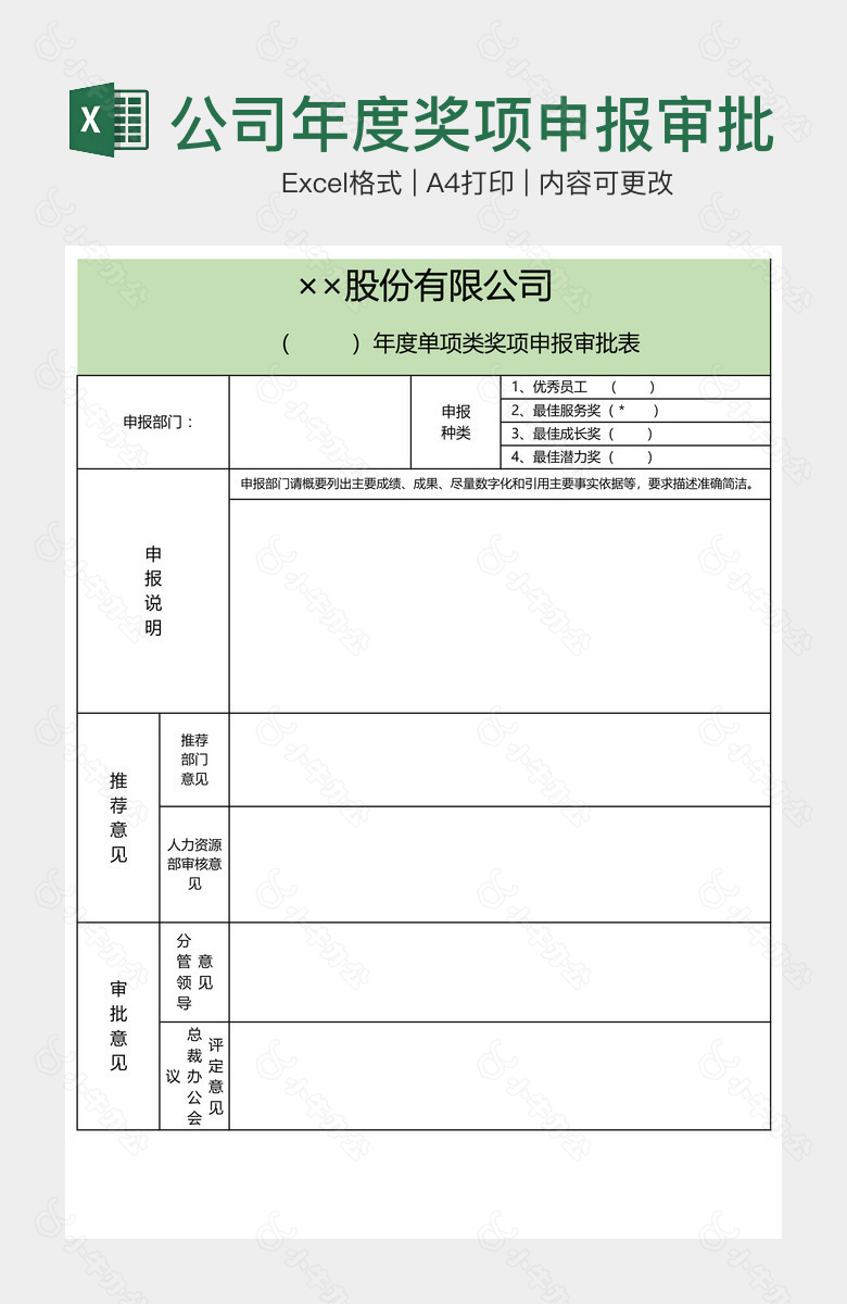 公司年度奖项申报审批表