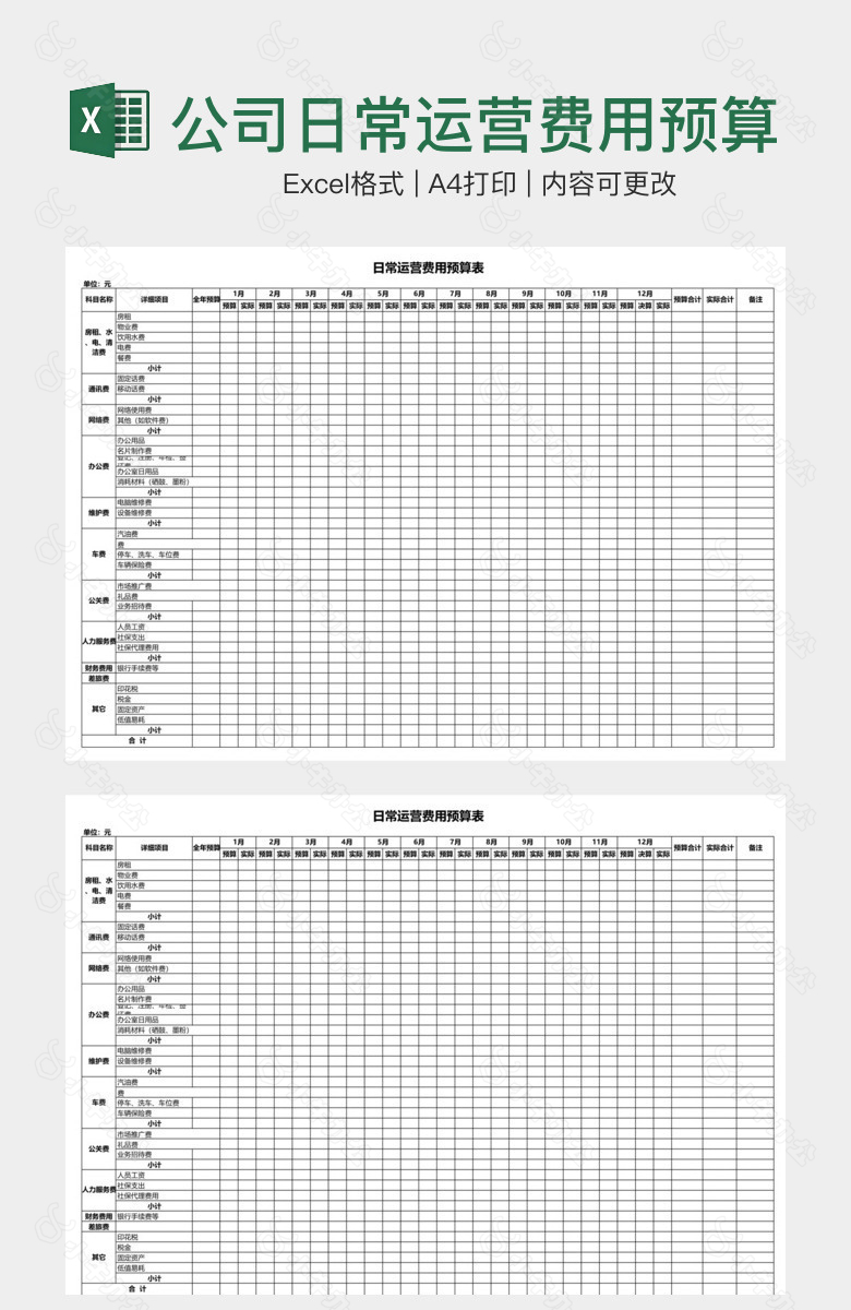 公司日常运营费用预算表