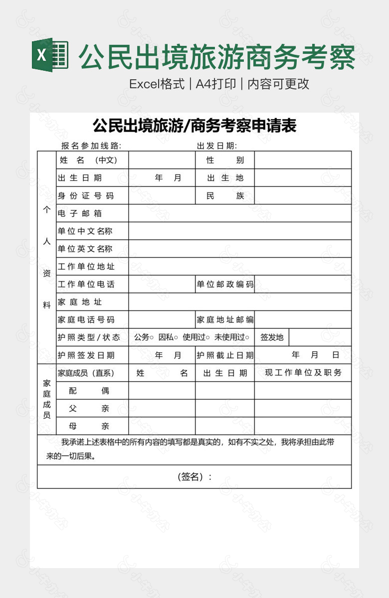 公民出境旅游商务考察申请表