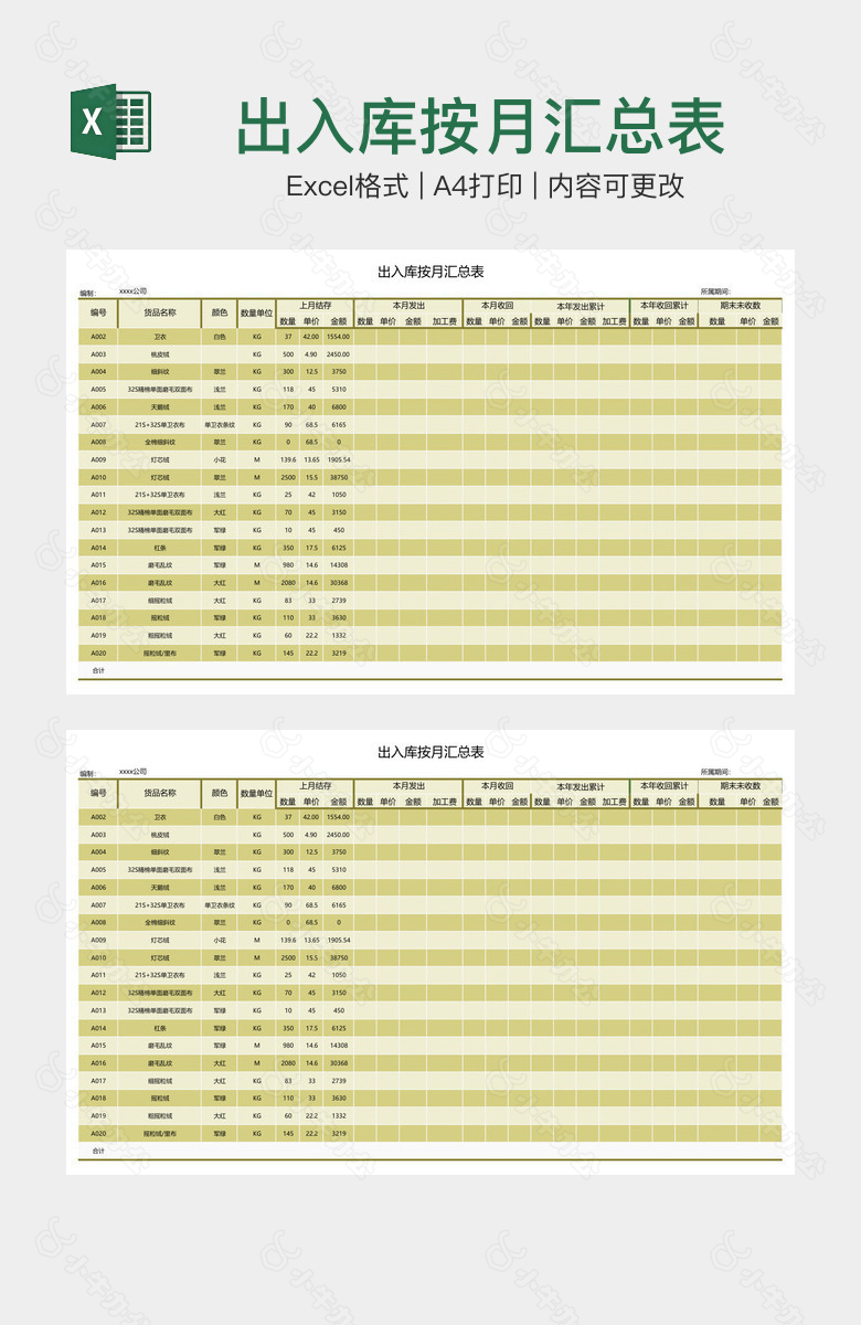 出入库按月汇总表