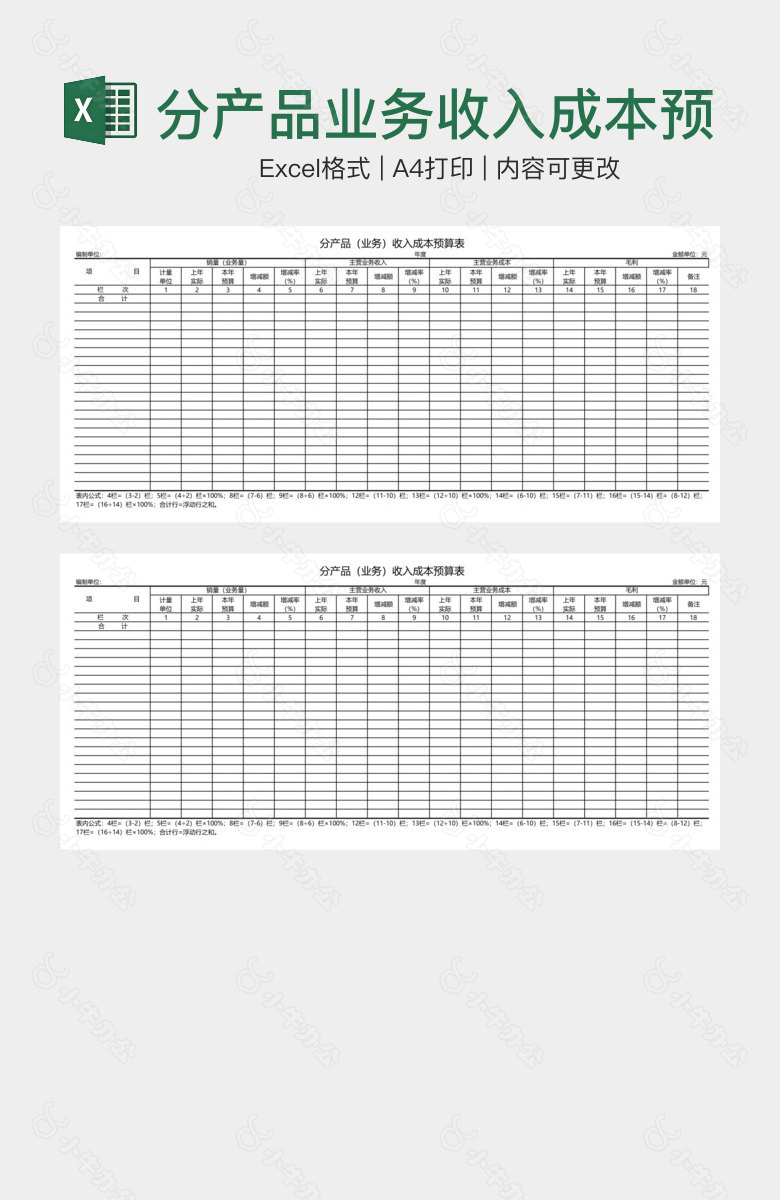 分产品业务收入成本预算表