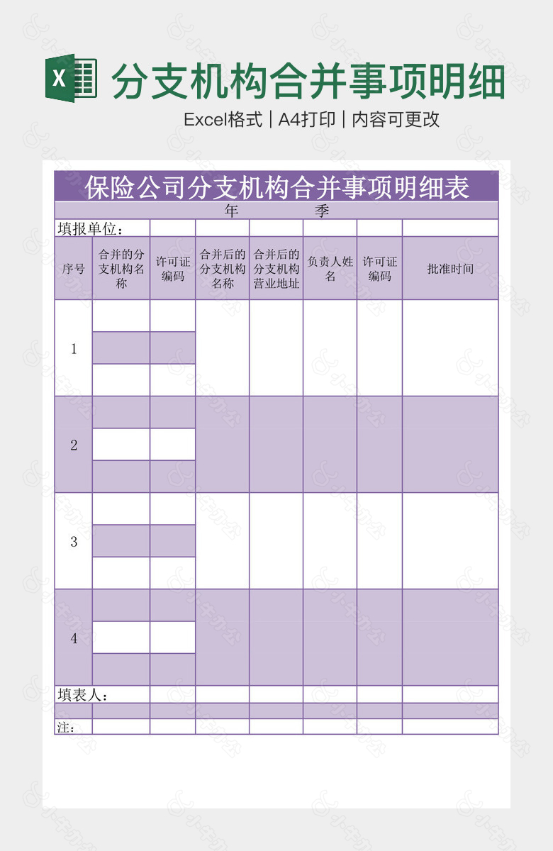 分支机构合并事项明细表