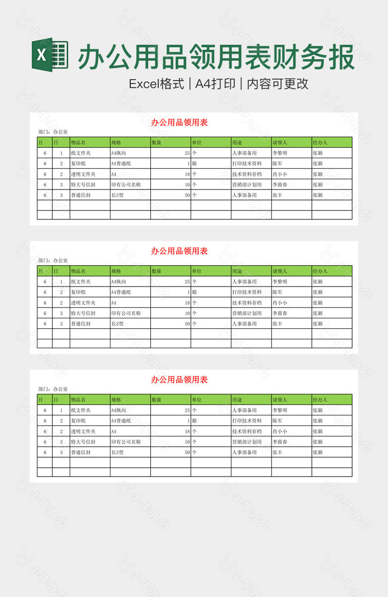 办公用品领用表财务报表