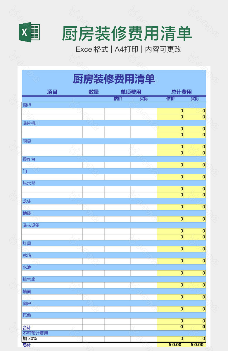 厨房装修费用清单