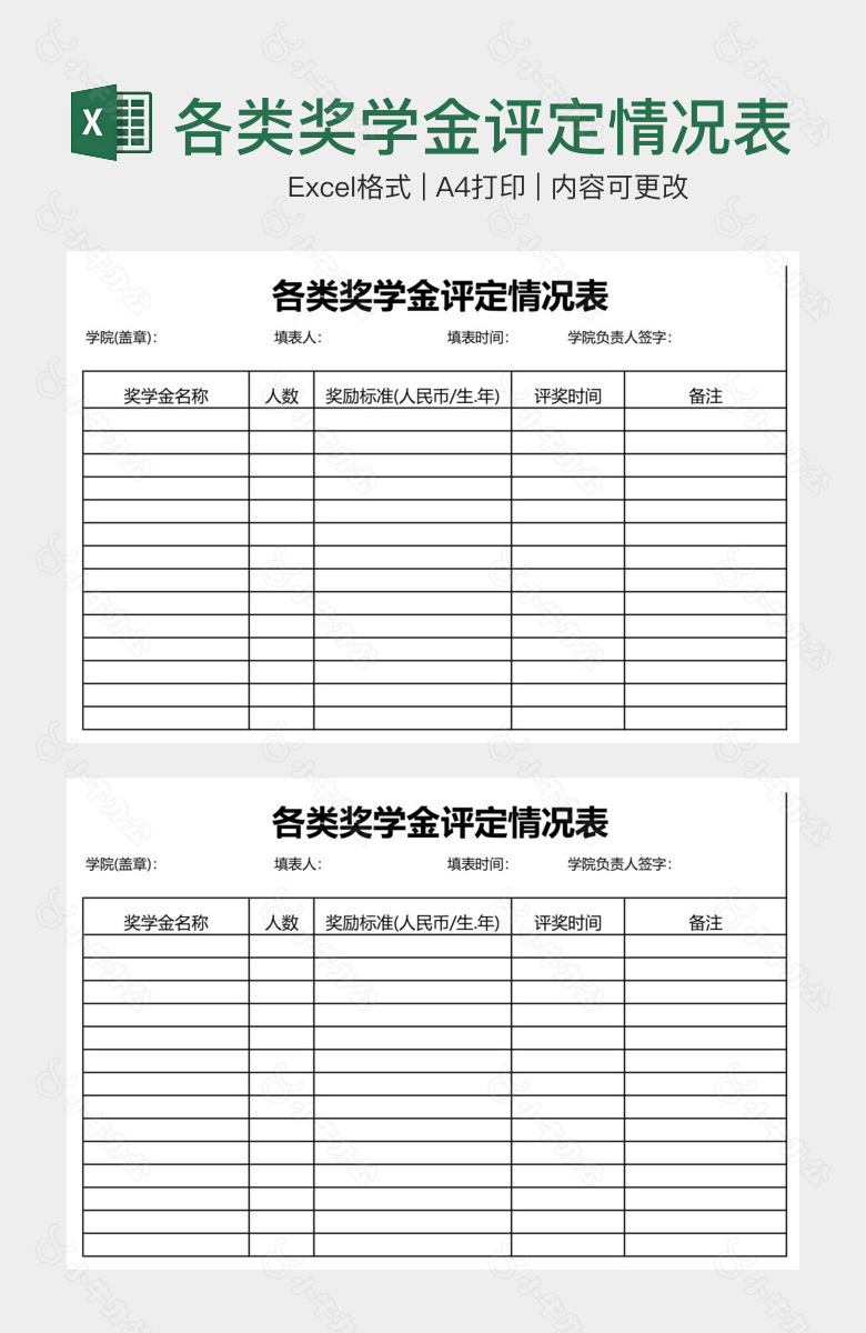 各类奖学金评定情况表