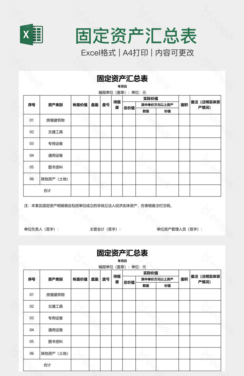 固定资产汇总表