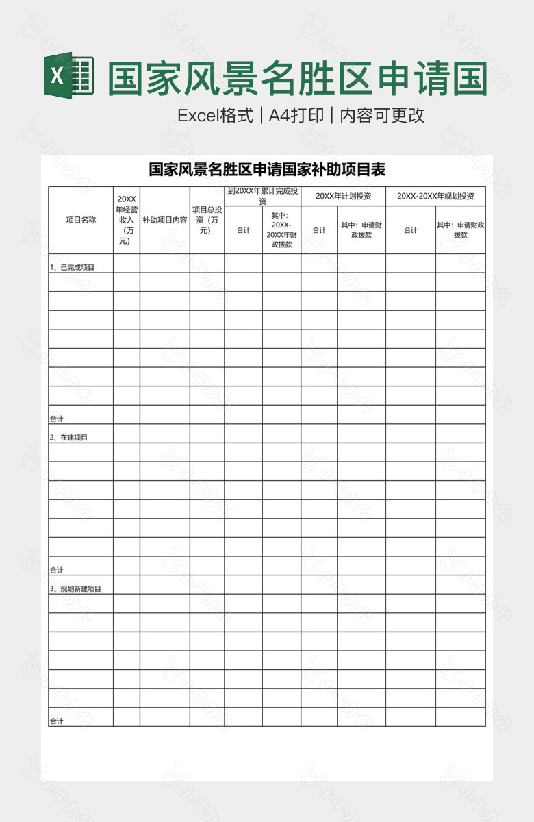 国家风景名胜区申请国家补助项目表