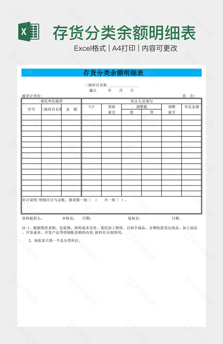 存货分类余额明细表