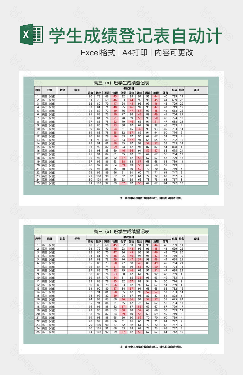 学生成绩登记表自动计分