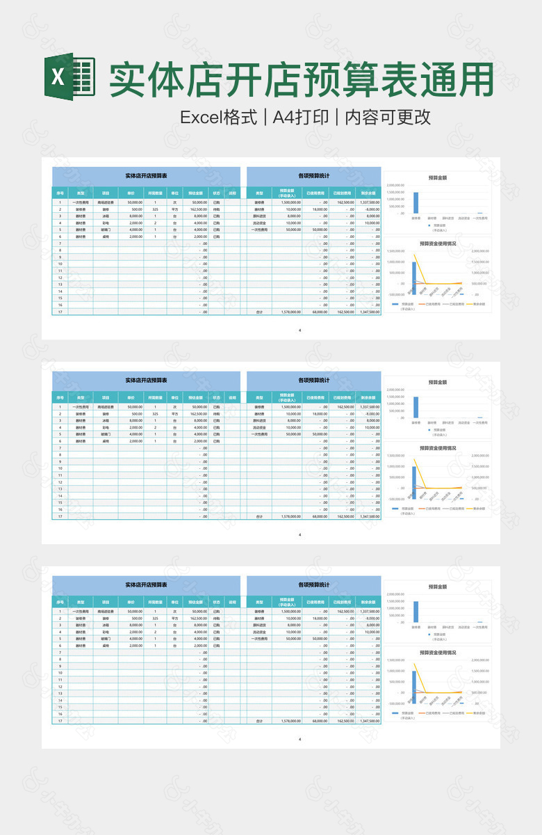 实体店开店预算表通用版