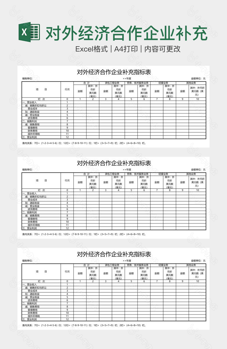 对外经济合作企业补充指标表