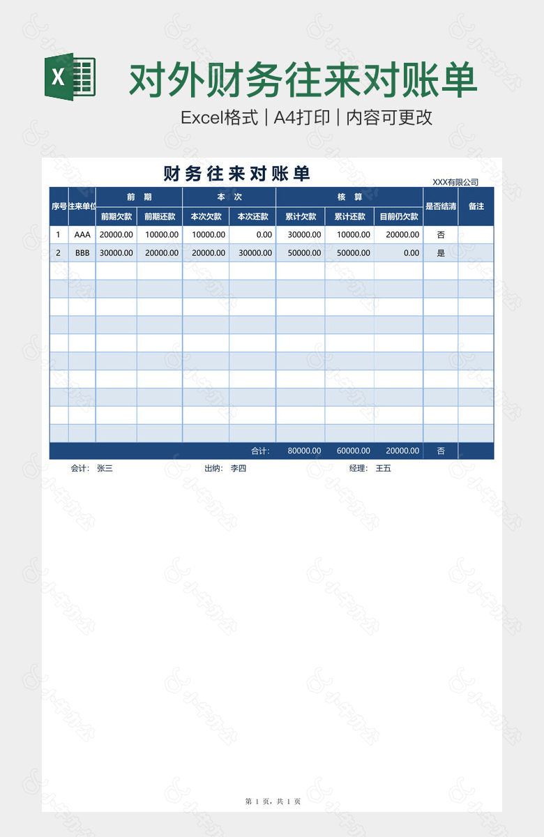 对外财务往来对账单