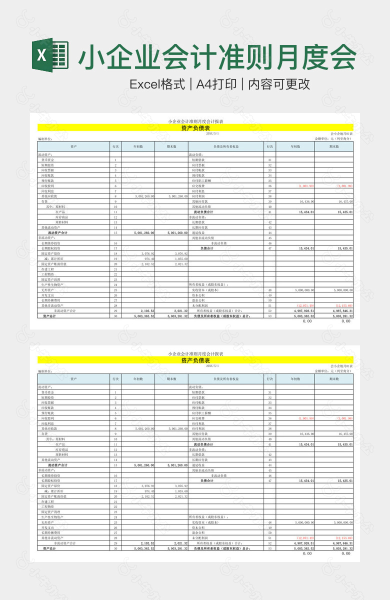 小企业会计准则月度会计报表
