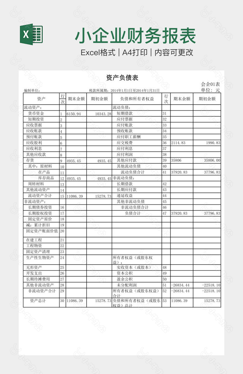 小企业财务报表