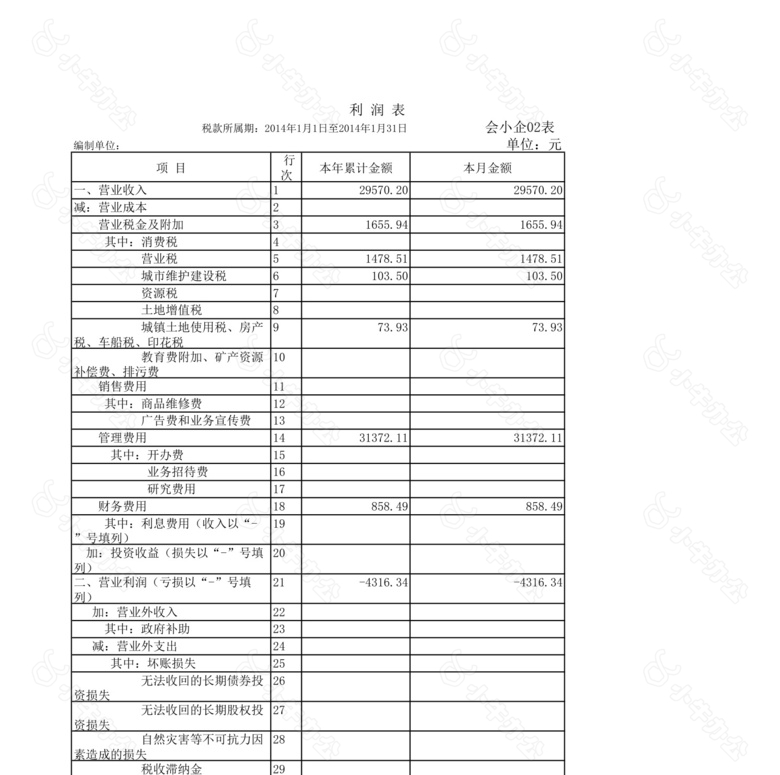 小企业财务报表no.2