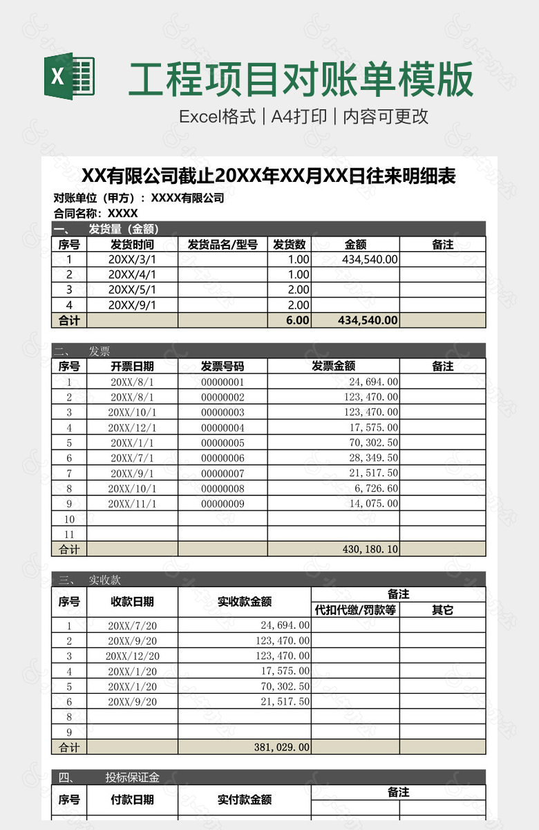 工程项目对账单模版