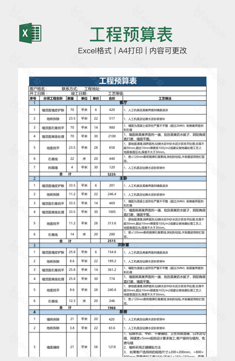 工程预算表