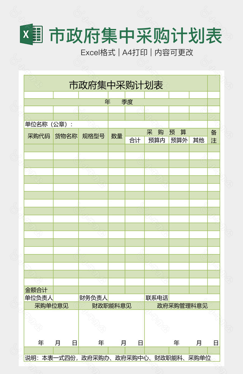 市政府集中采购计划表