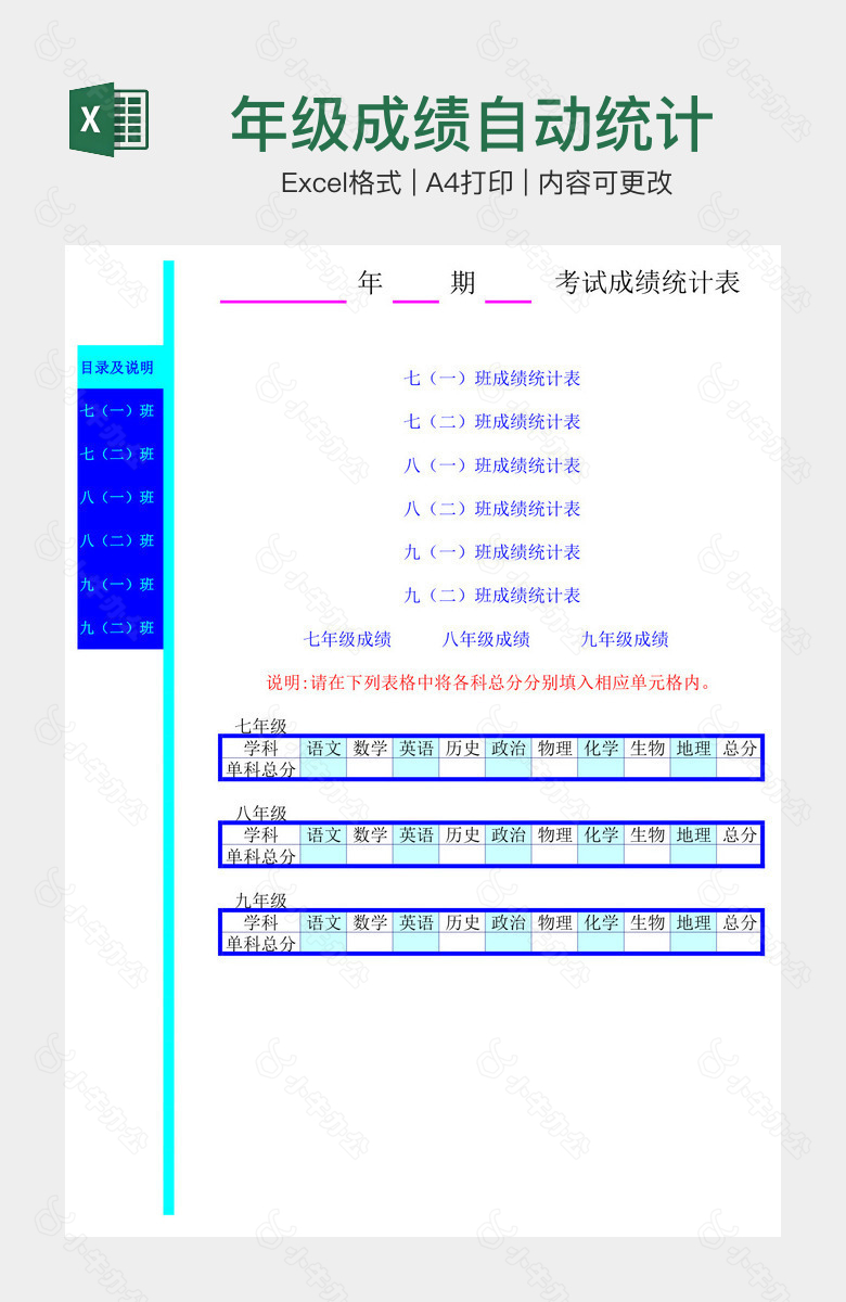 年级成绩自动统计