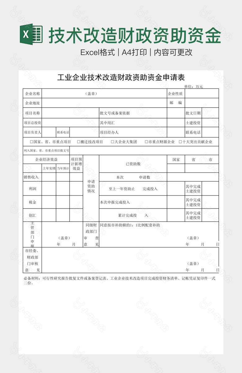 技术改造财政资助资金申请表