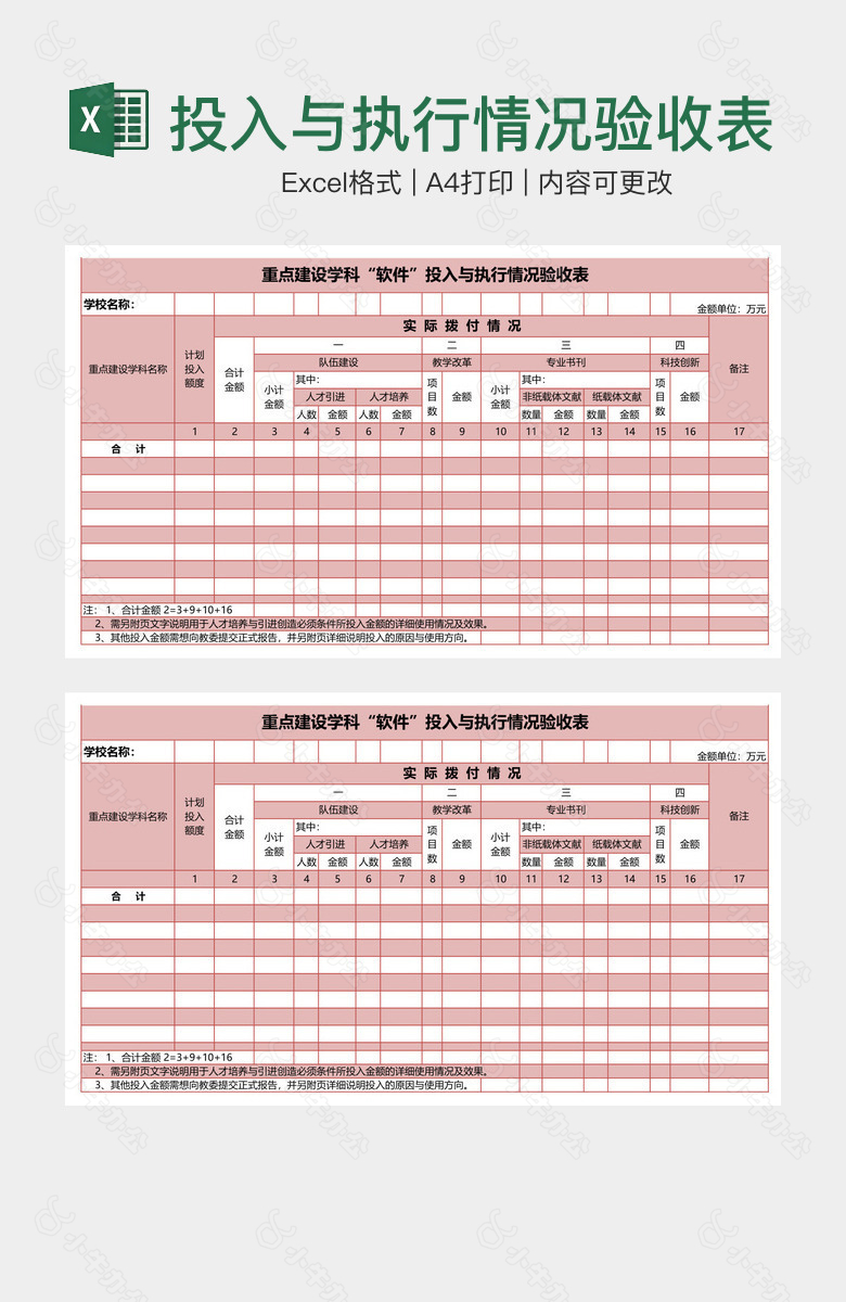 投入与执行情况验收表