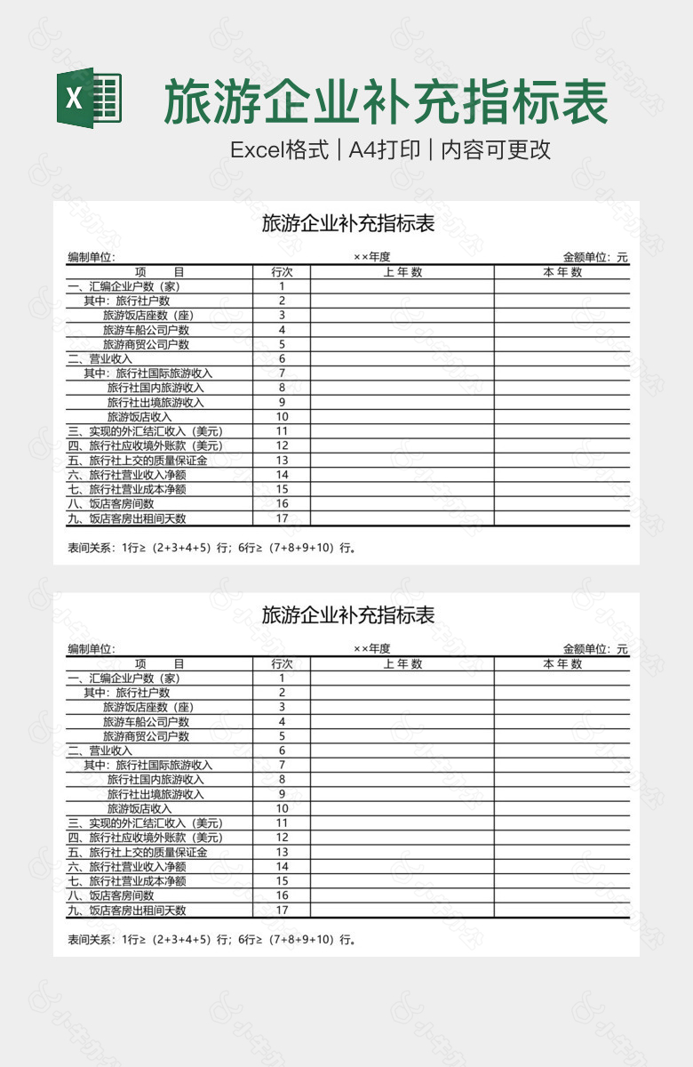 旅游企业补充指标表