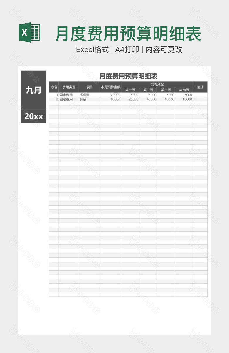 月度费用预算明细表