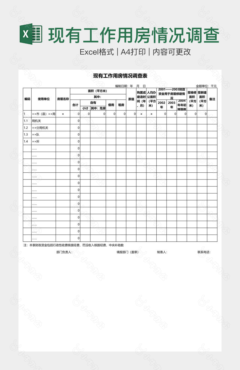 现有工作用房情况调查