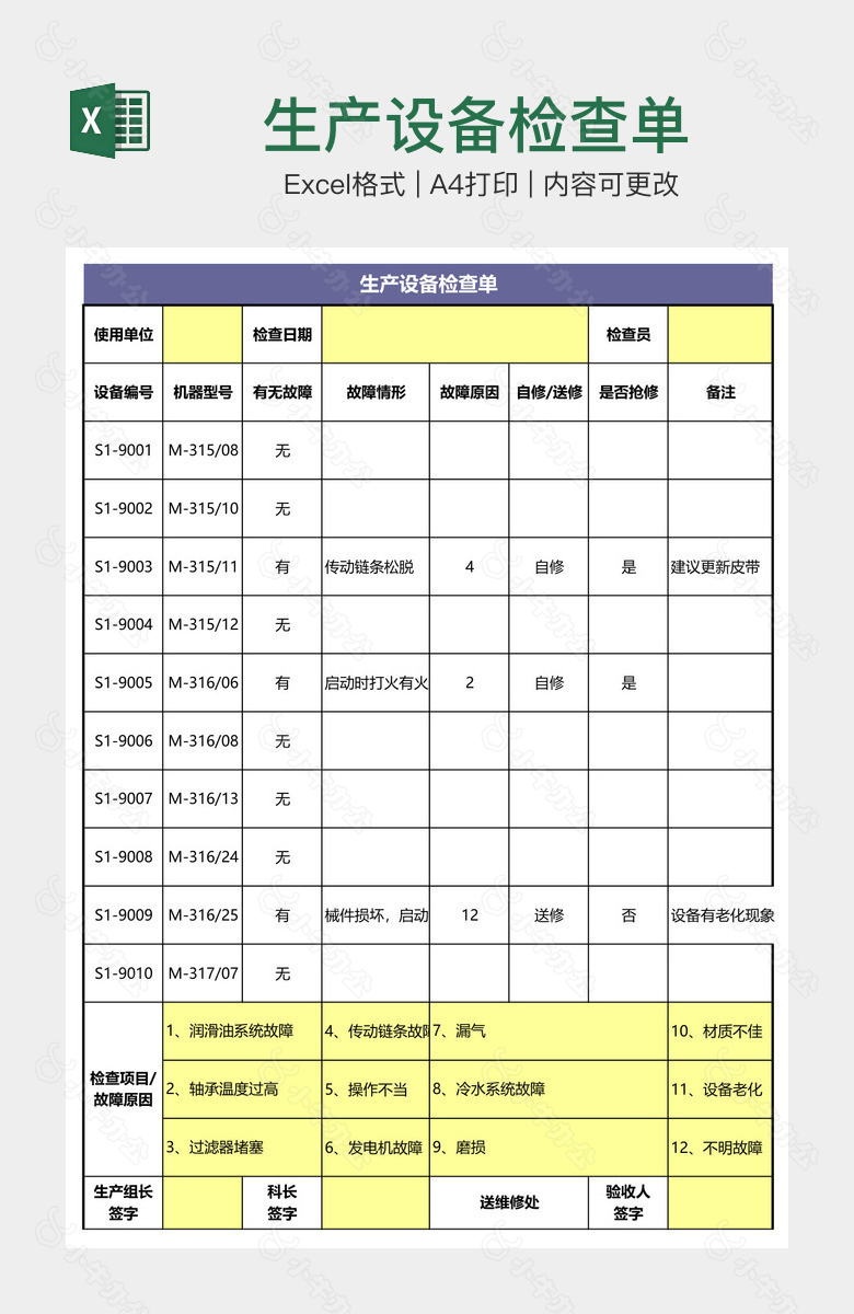 生产设备检查单