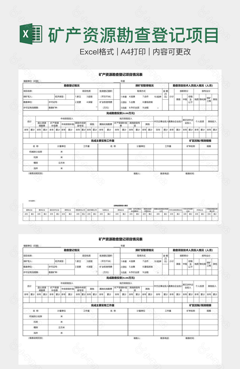 矿产资源勘查登记项目情况表