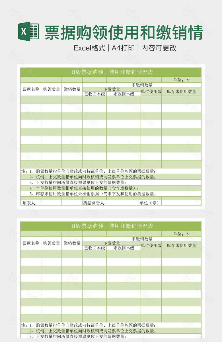 票据购领使用和缴销情况表