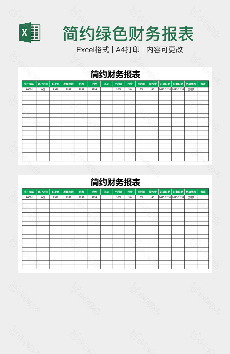 简约绿色财务报表