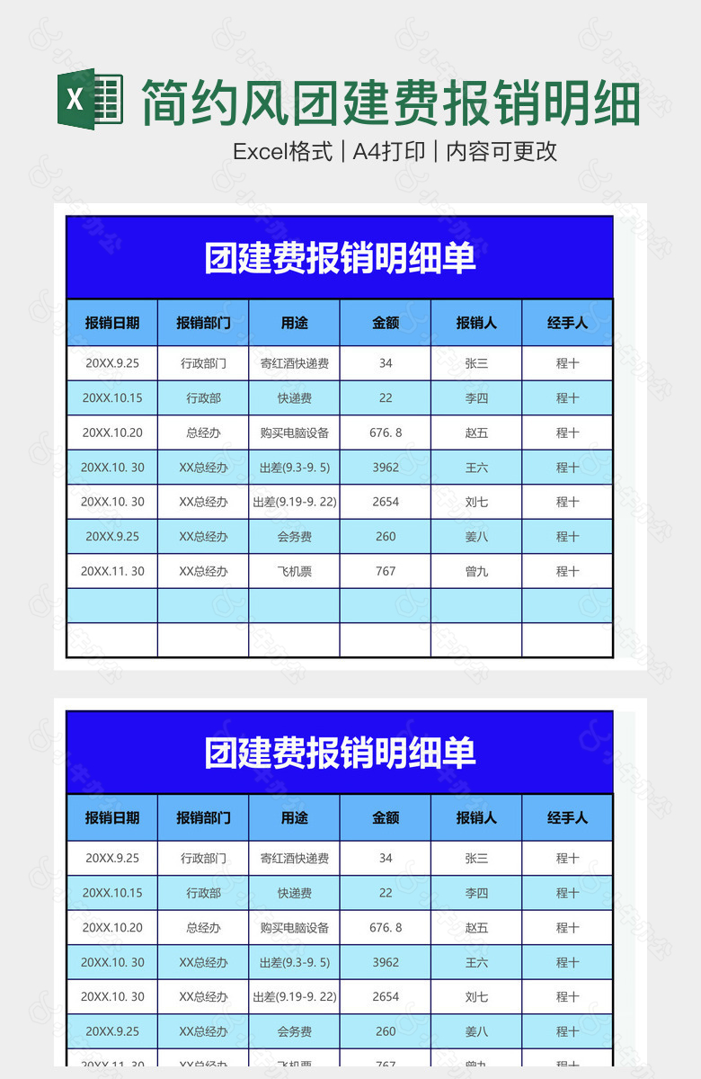 简约风团建费报销明细单