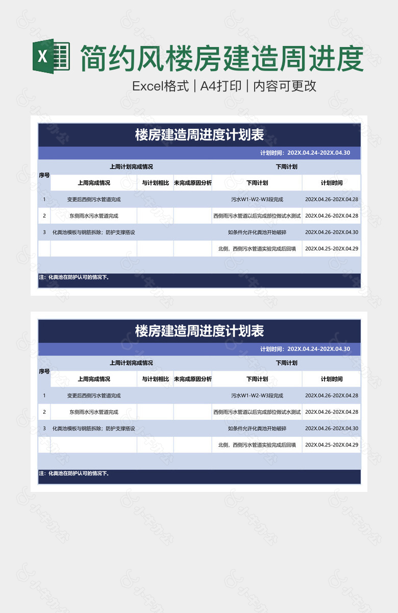 简约风楼房建造周进度计划表