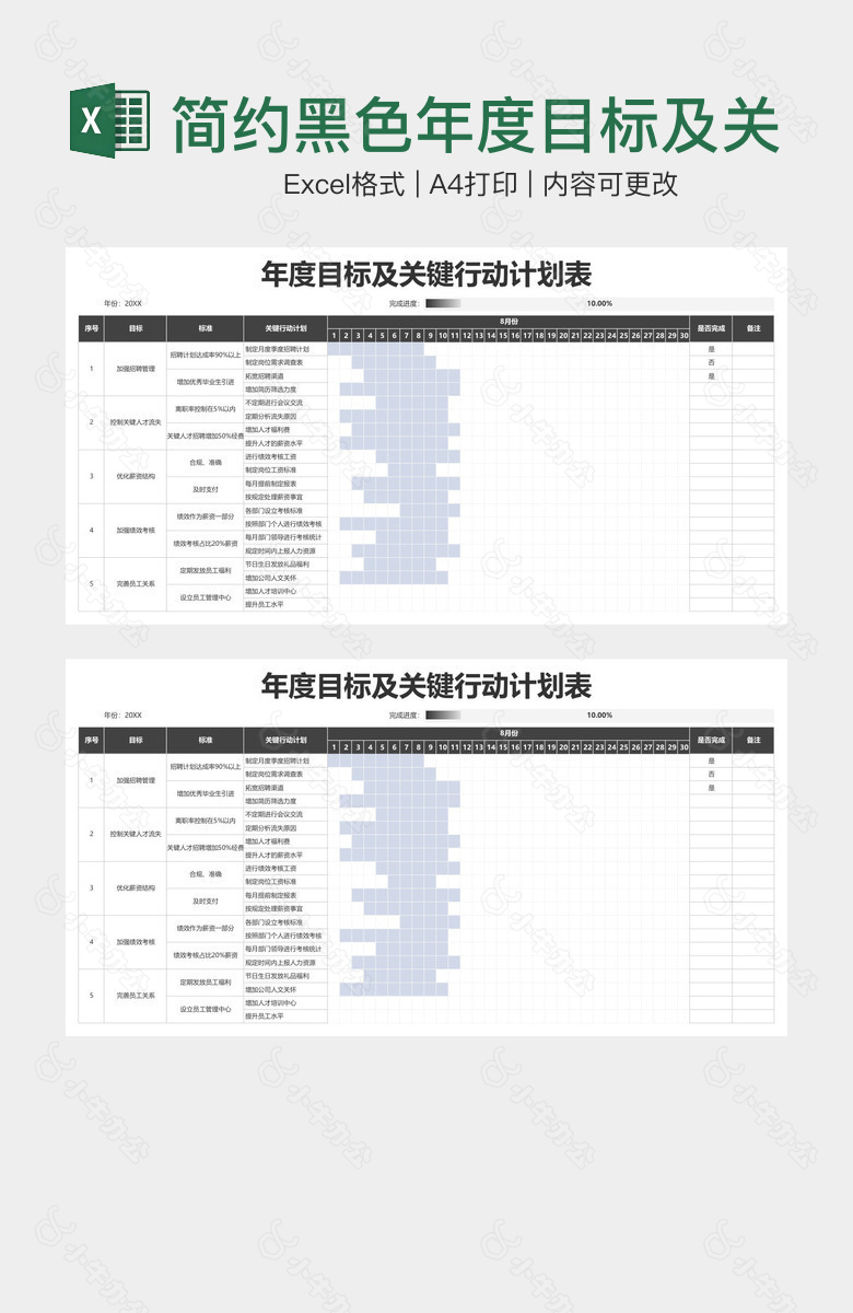 简约黑色年度目标及关键行动计划表