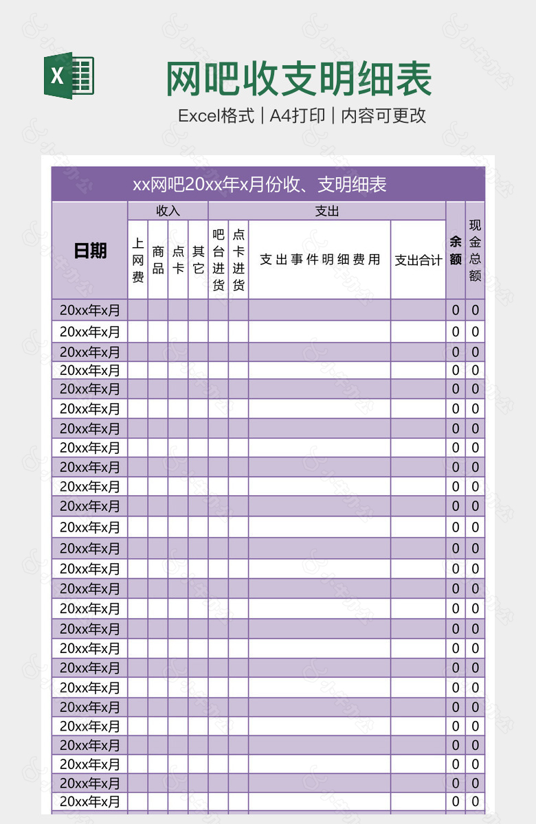 网吧收支明细表