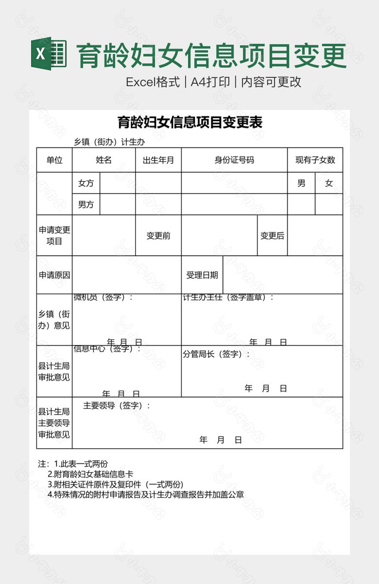 育龄妇女信息项目变更表