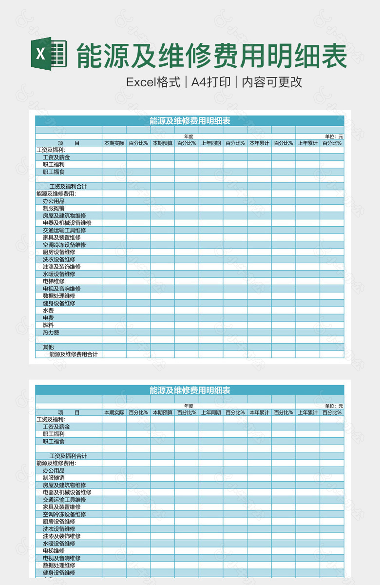 能源及维修费用明细表