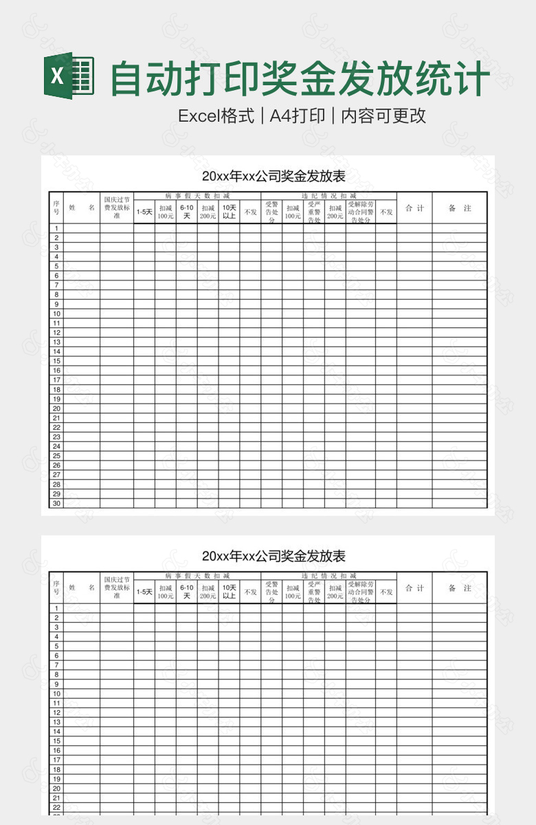 自动打印奖金发放统计系统