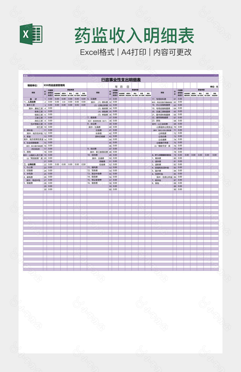 药监收入明细表