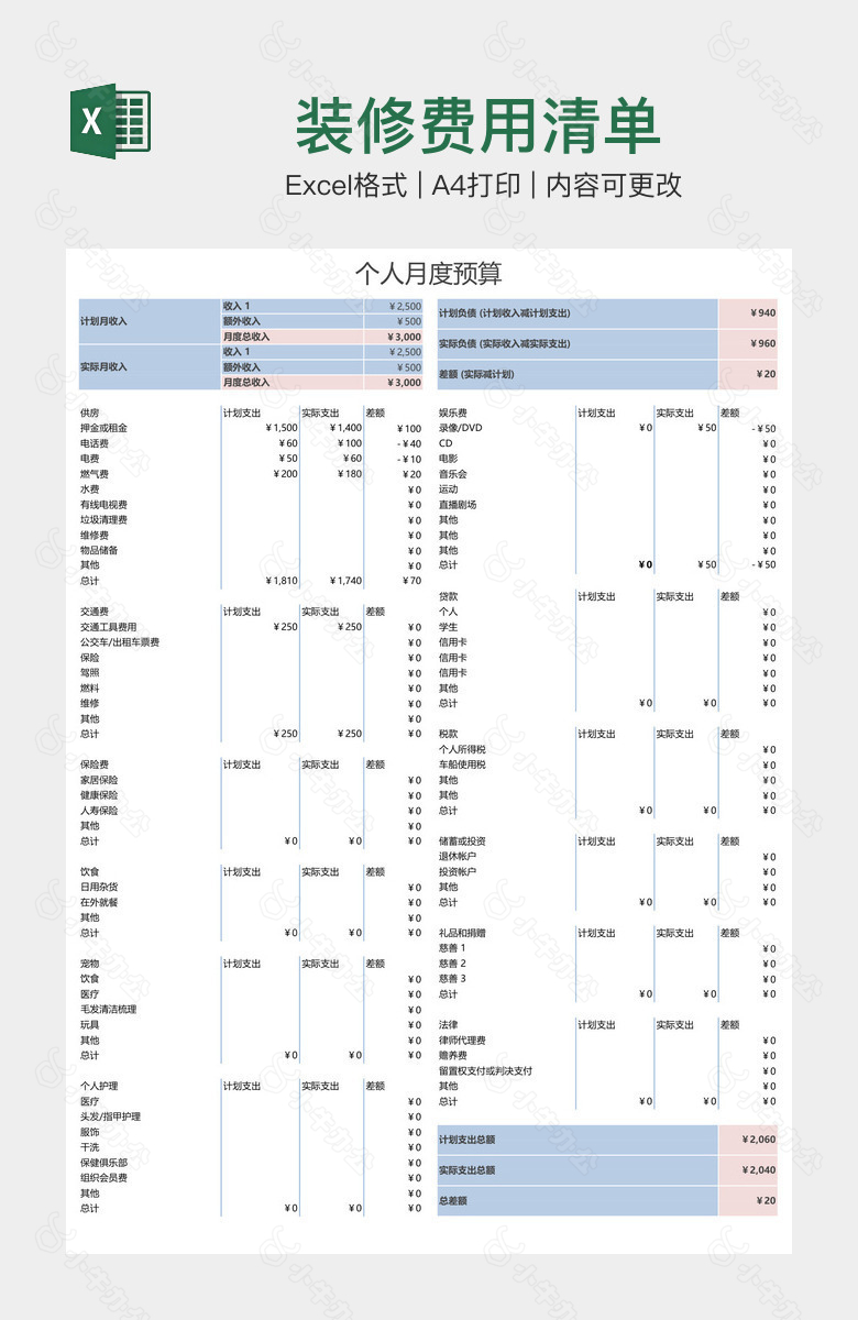 装修费用清单