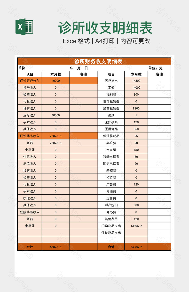 诊所收支明细表