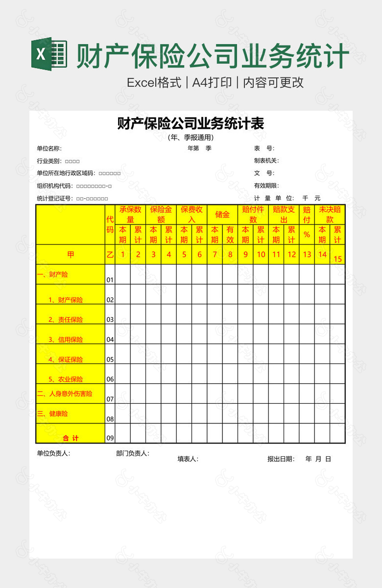 财产保险公司业务统计表