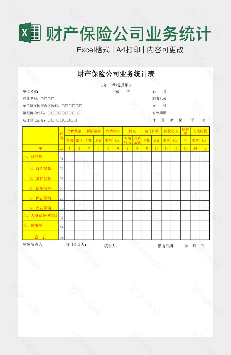 财产保险公司业务统计表自动