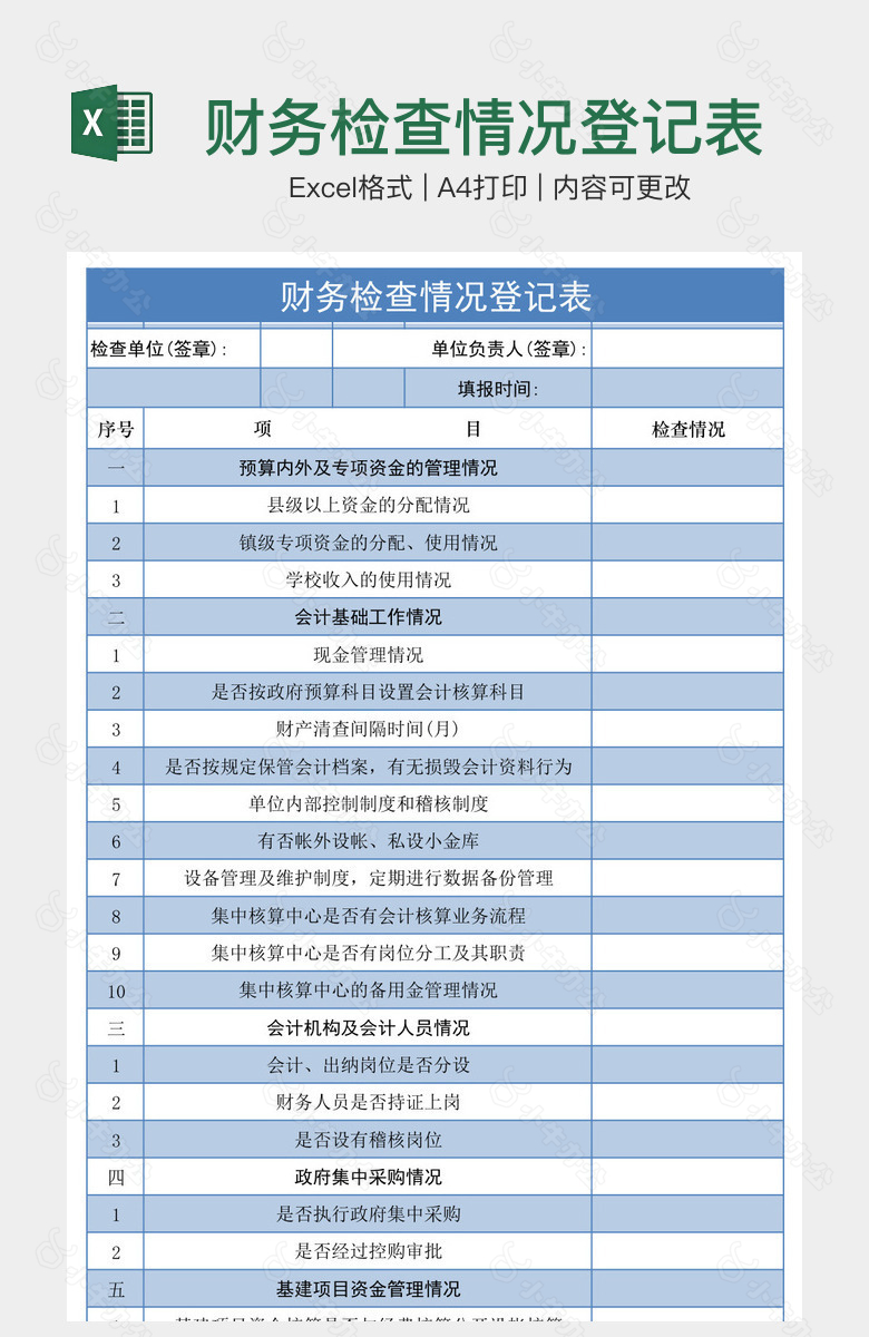 财务检查情况登记表