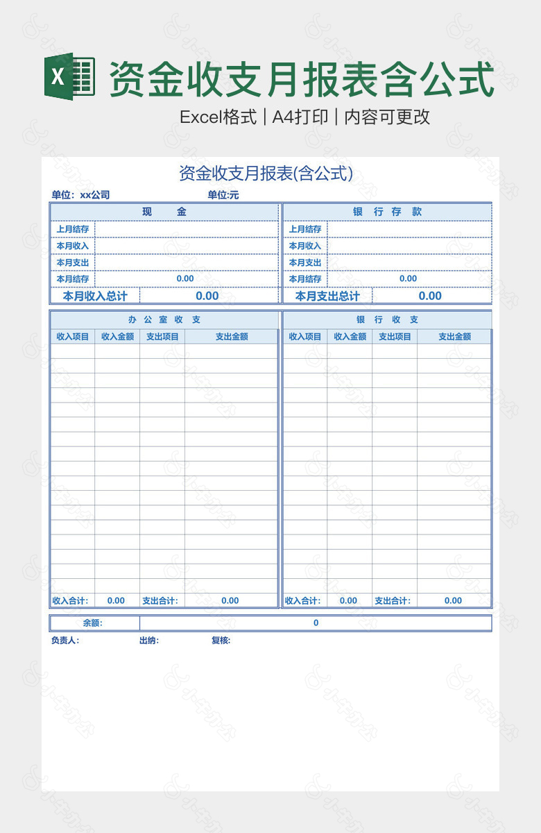 资金收支月报表含公式