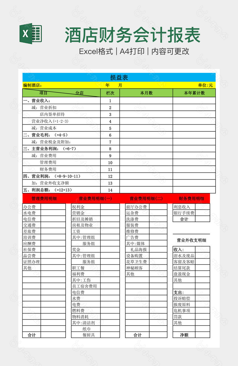 酒店财务会计报表