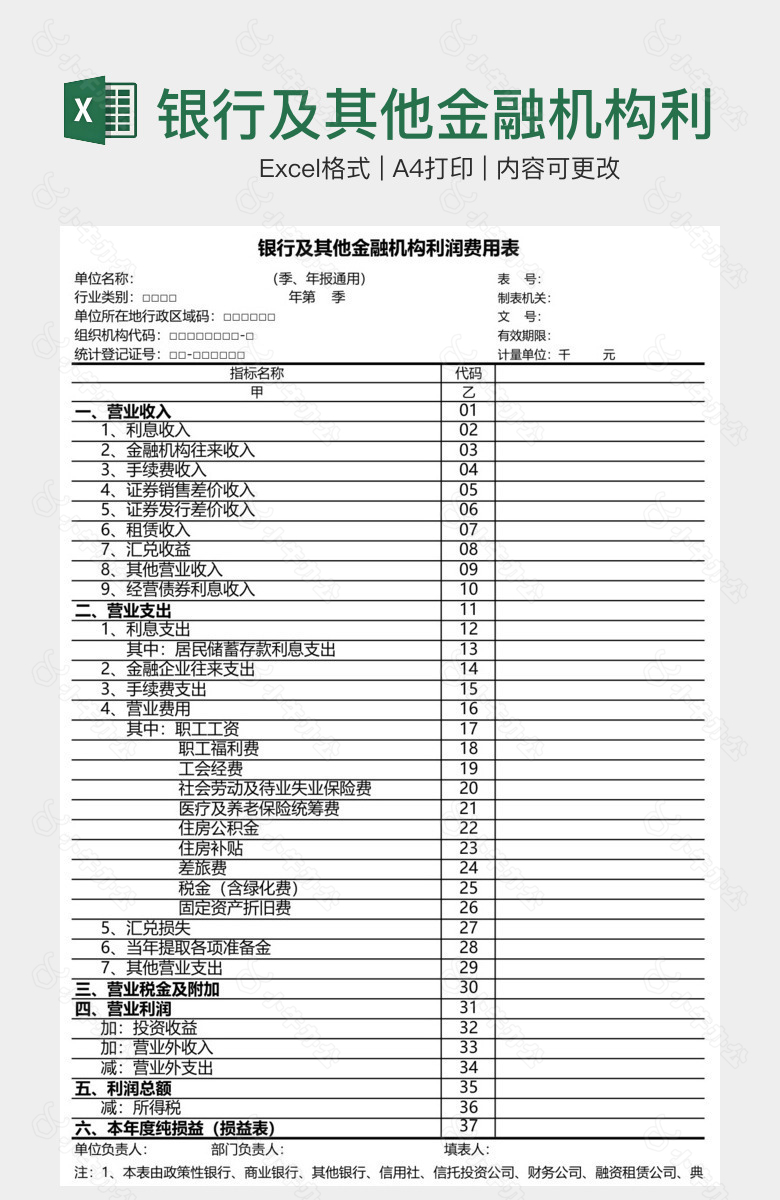 银行及其他金融机构利润费用