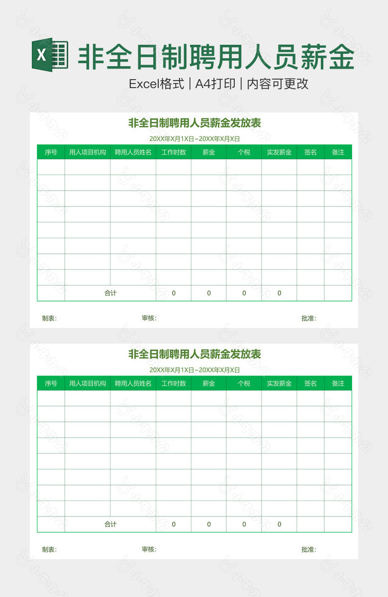 非全日制聘用人员薪金发放表