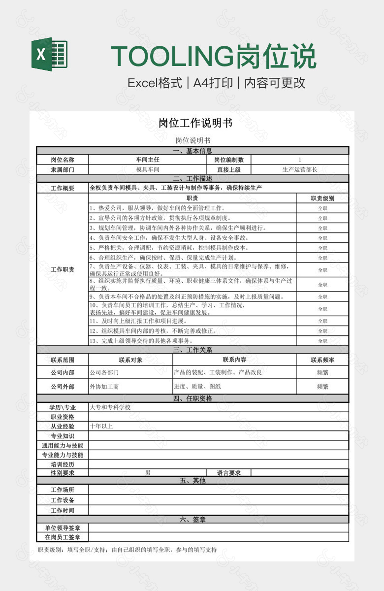 TOOLING岗位说明书